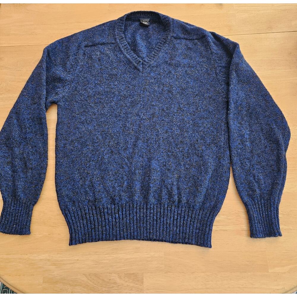 CREW Men's 100% Shetland Wool Sweater Pullover V Neck sz L Made in England